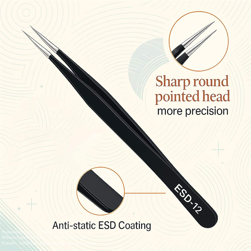 Anti-static ESD Stainless Steel Tweezers Maintenance Tools Industrial Precision Curved Straight Tweezers Repair Tools